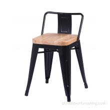 Assento de madeira tolix cadeira de bar de metal encosto baixo